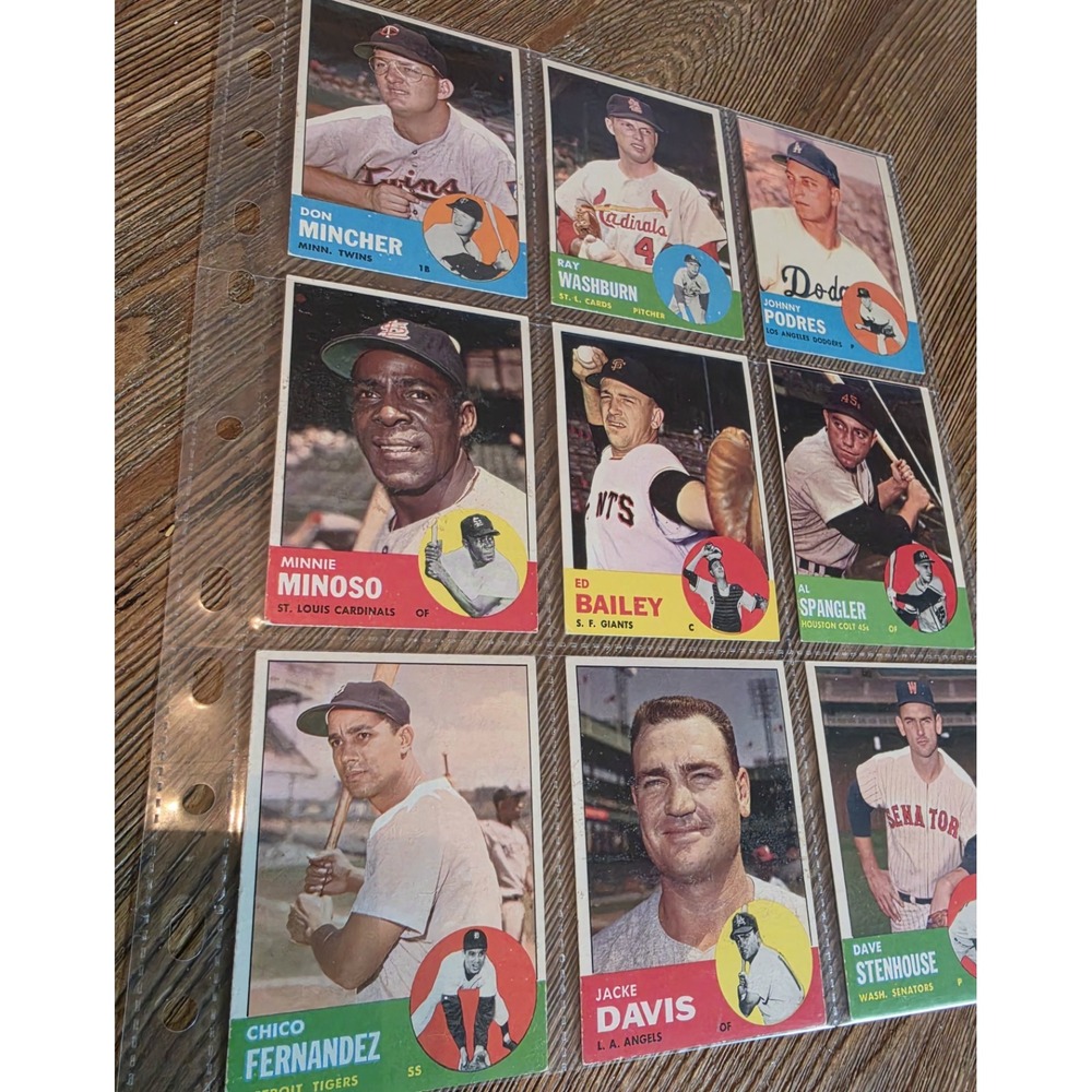 Vintage 1963 Topps Baseball Cards Sheet Of 9